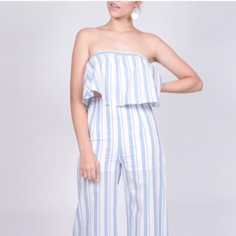 Blue Striped Pants and Crop Top Set